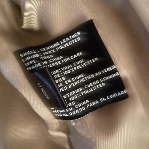 Taupe Michael Kors 100% Genuine Leather moto style jacket flared sleeve M - Picture 7 of 7